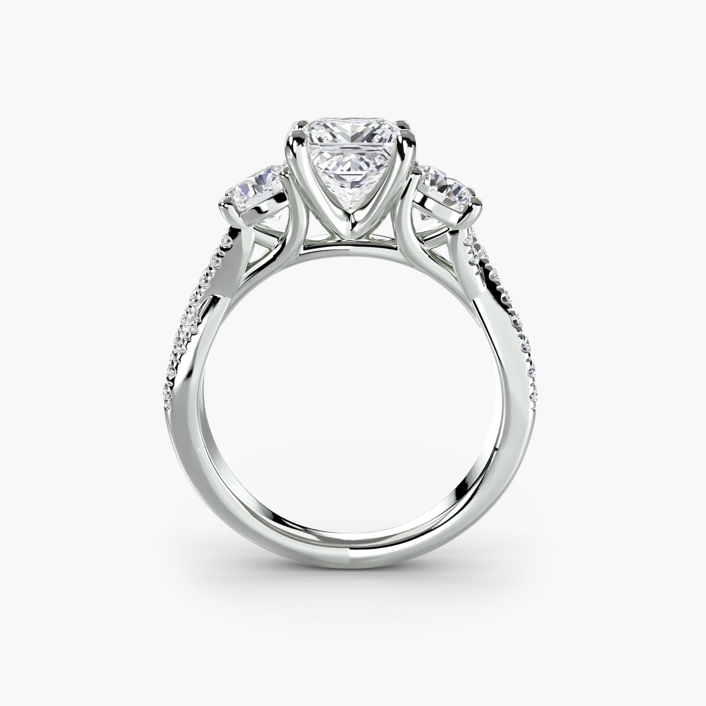 2.3mm | Accented Twist Three-Stone Engagement Ring