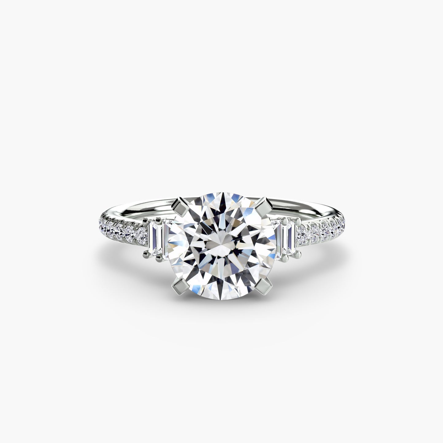 2.4mm | Accented Engagement Ring with Baguette Side Stones