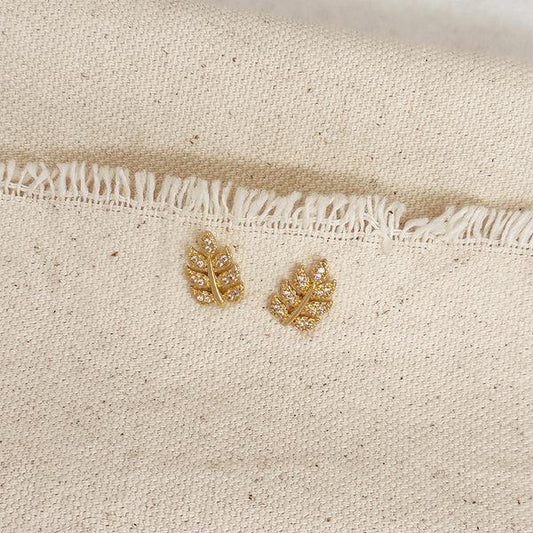 CZ Leaf 18k Gold Filled Post Stud Earrings