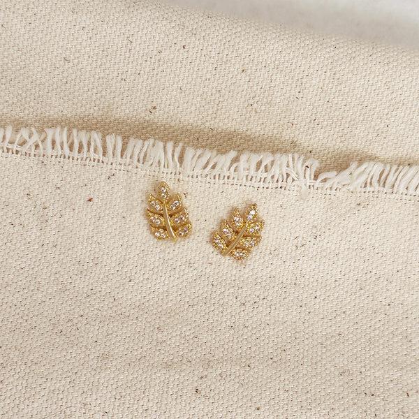 CZ Leaf 18k Gold Filled Post Stud Earrings