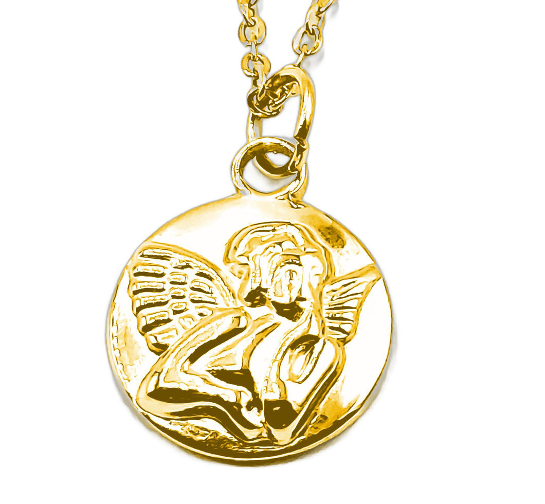 Small Cherub Medallion Gold Plated Stainless Steel Necklace - Keepsakes