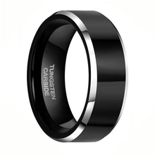 Load image into Gallery viewer, 6-8mm | Black and Silver Tone Squared Tungsten Band Ring
