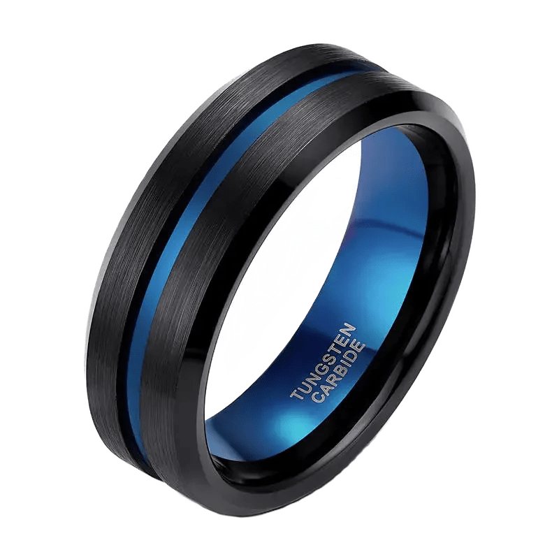 8mm | Tungsten Black with Blue Line Band Ring