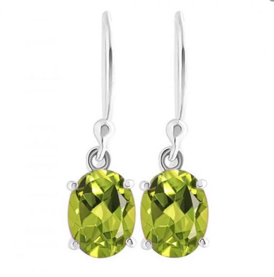 6x8mm | Peridot Oval Sterling Silver Hook Drop Dangle Earrings