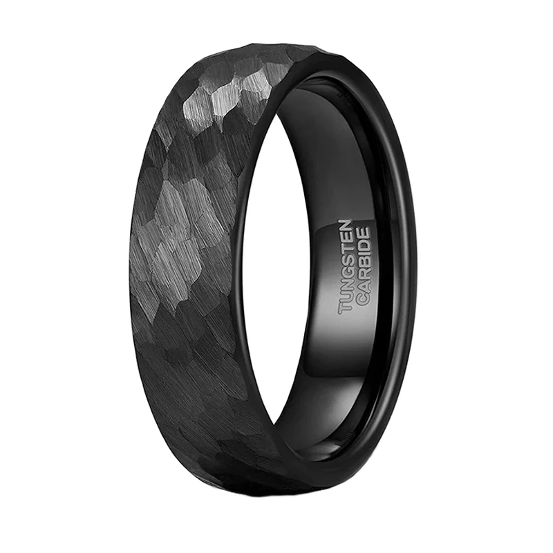 6-8mm | Tungsten Black Hammered Band Ring