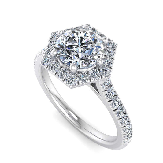 Hexagon Halo Diamond Accented Engagement Ring