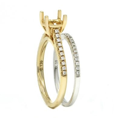 0.25ctw Two Tone Bridal Semi-Mount and Matching Wedding Band
