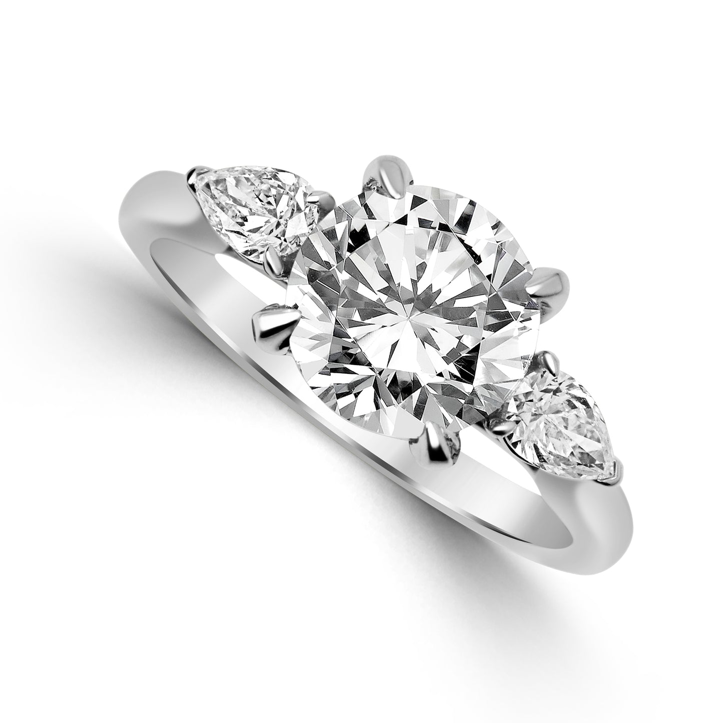 Pear Diamond Accented Three Stone Engagement Ring