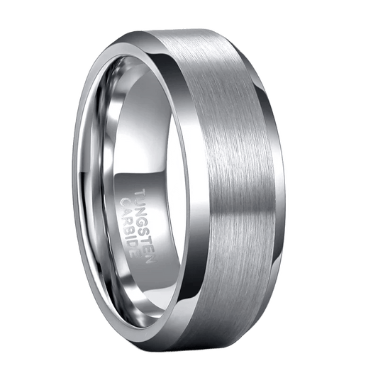 4-8mm | Tungsten Bevel Edge Brushed Center Band Ring