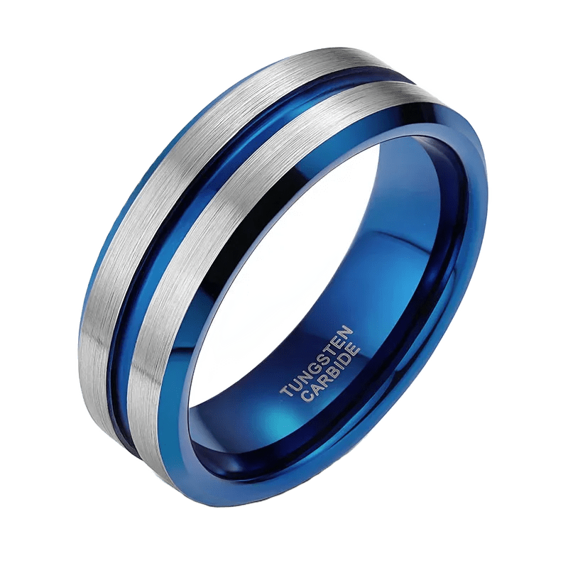 8mm | Tungsten Blue Accent Band Ring