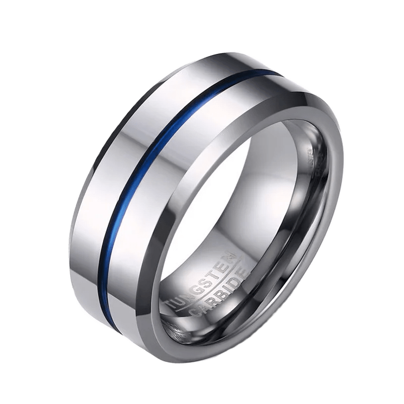 8mm | Tungsten Blue Line Band Ring