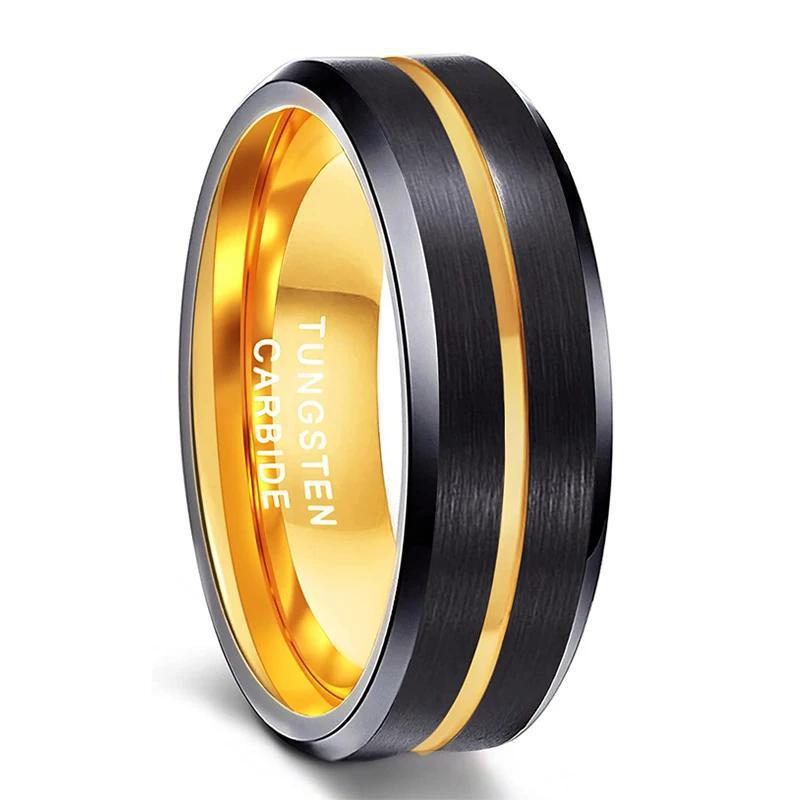 8mm | Tungsten Black and Gold Band Ring